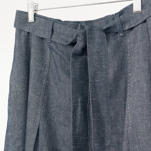 Max Mara Studio Blue Linen & Cotton Denim Belted Pleated Midi Skirt - Picture 4 of 10